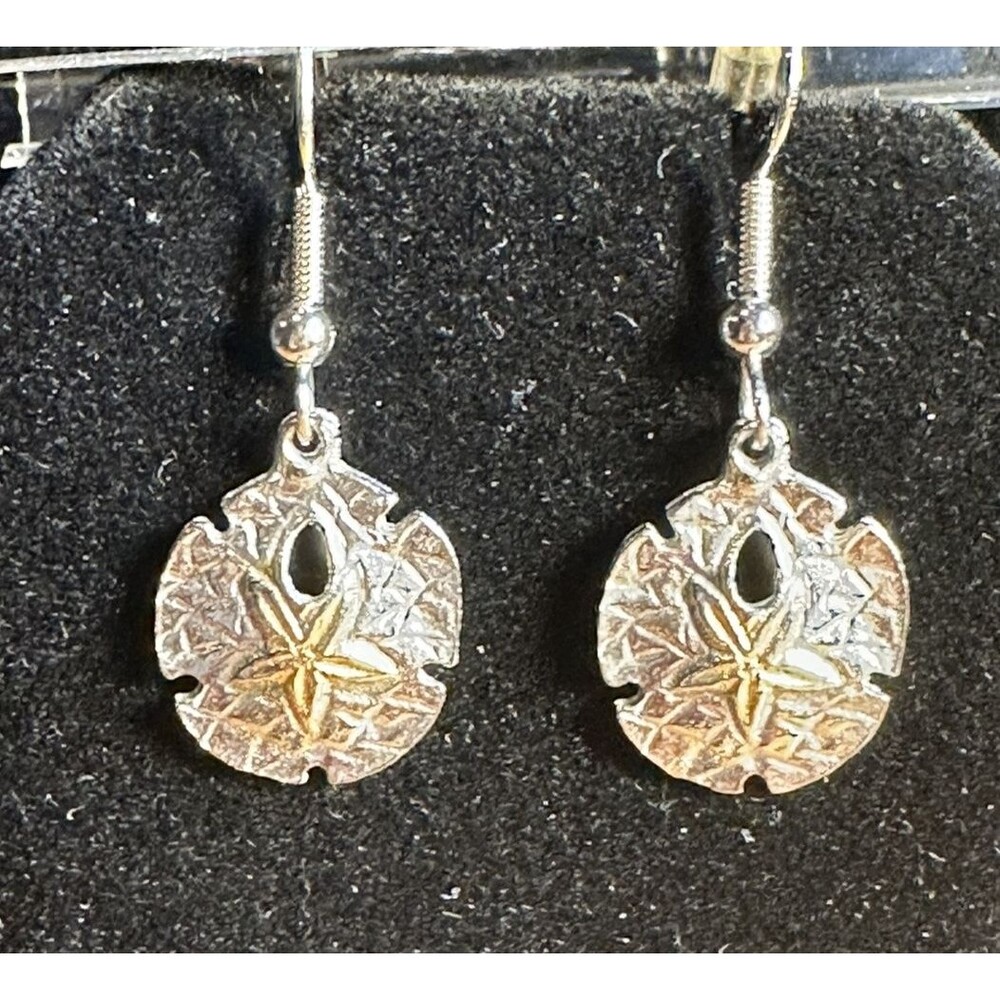Sand dollar earrings Genuine Marcasite Dangle Ocean beach boho new